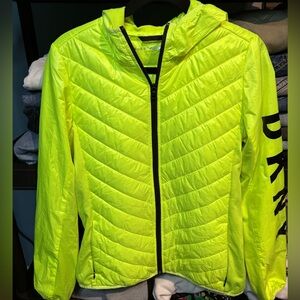 DKNY Bright Yellow Lightweight Packable Hooded Full Zip Windbreaker Jacket S